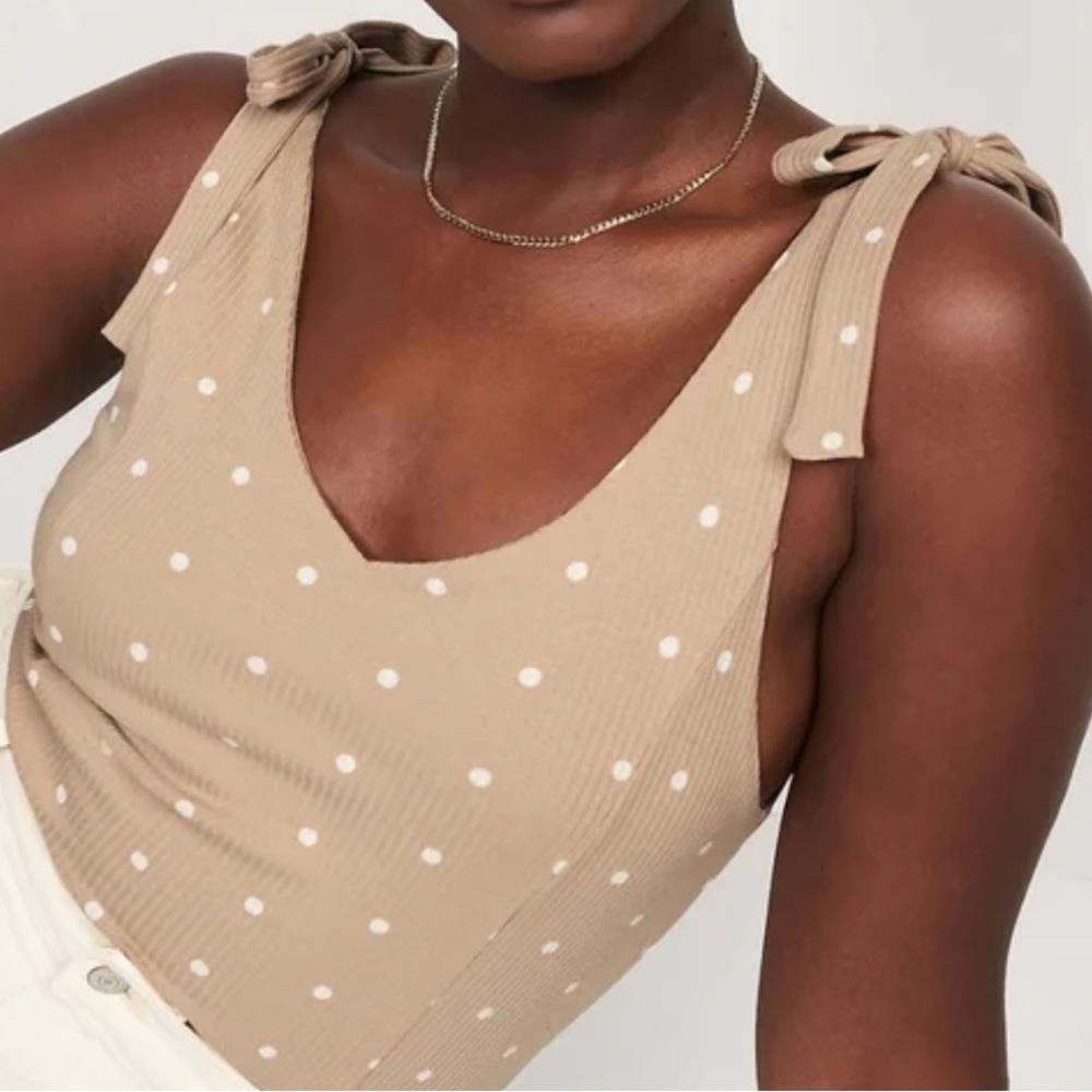 Old Navy Tan Polka Dot Tie-Shoulder bodysuit size medium